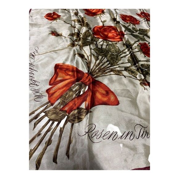 Rose Printed Silk Scarf Rosen In Tirol Bouquet Red Roses 26" Square Victorian - Picture 3 of 5